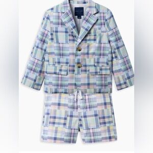 Janie and Jack Multicolor Patchwork Blazer, Shirt and Shorts Set